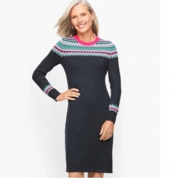 Talbots Dresses & Skirts - Talbots Fair Isle Sweater Dress Knit Size Large Long Sleeves Blue